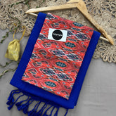 Royal Blue Handloom Khadi Cotton Saree With Ikkat Print Blouse